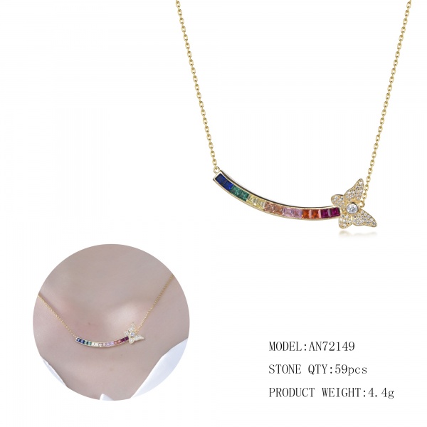 Colorful Natural Gemstone Pendant Women's Sterling Silver Inlaid Rainbow Pendant Gradient Colorful Treasure Necklace