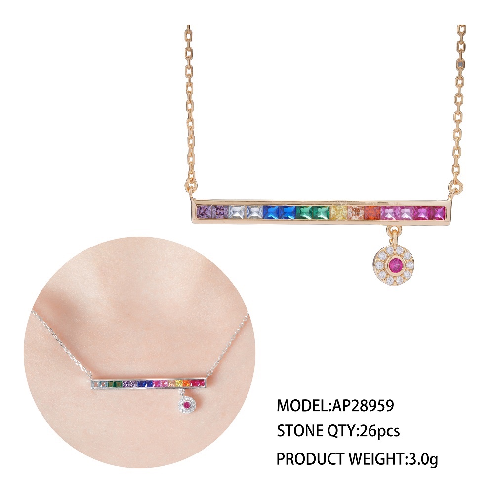Colorful Natural Gemstone Pendant Women's Sterling Silver Inlaid Rainbow Pendant Gradient Colorful Treasure Necklace