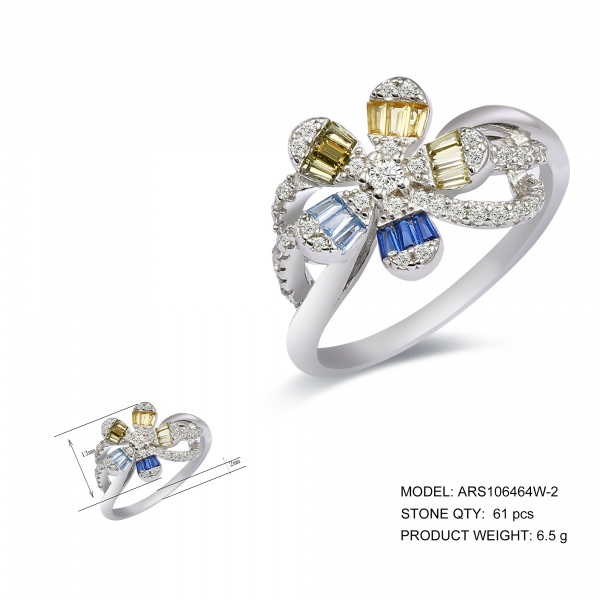 925 Silver fashion color circonia stone fan shape ring