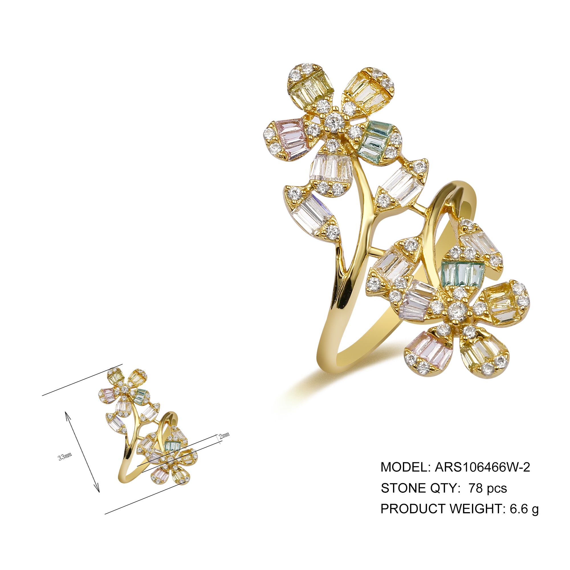 925 Silver fashion color circonia stone fan shape ring