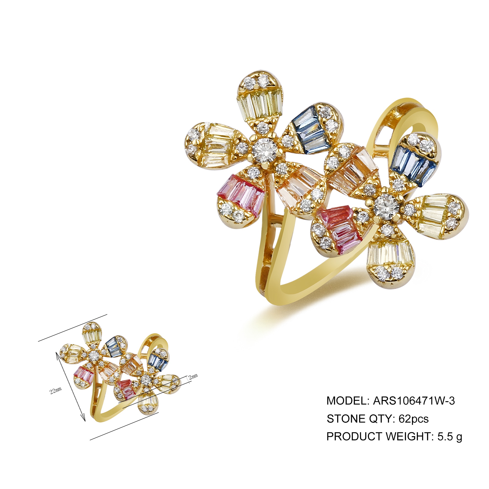 925 Silver fashion color circonia stone fan shape ring