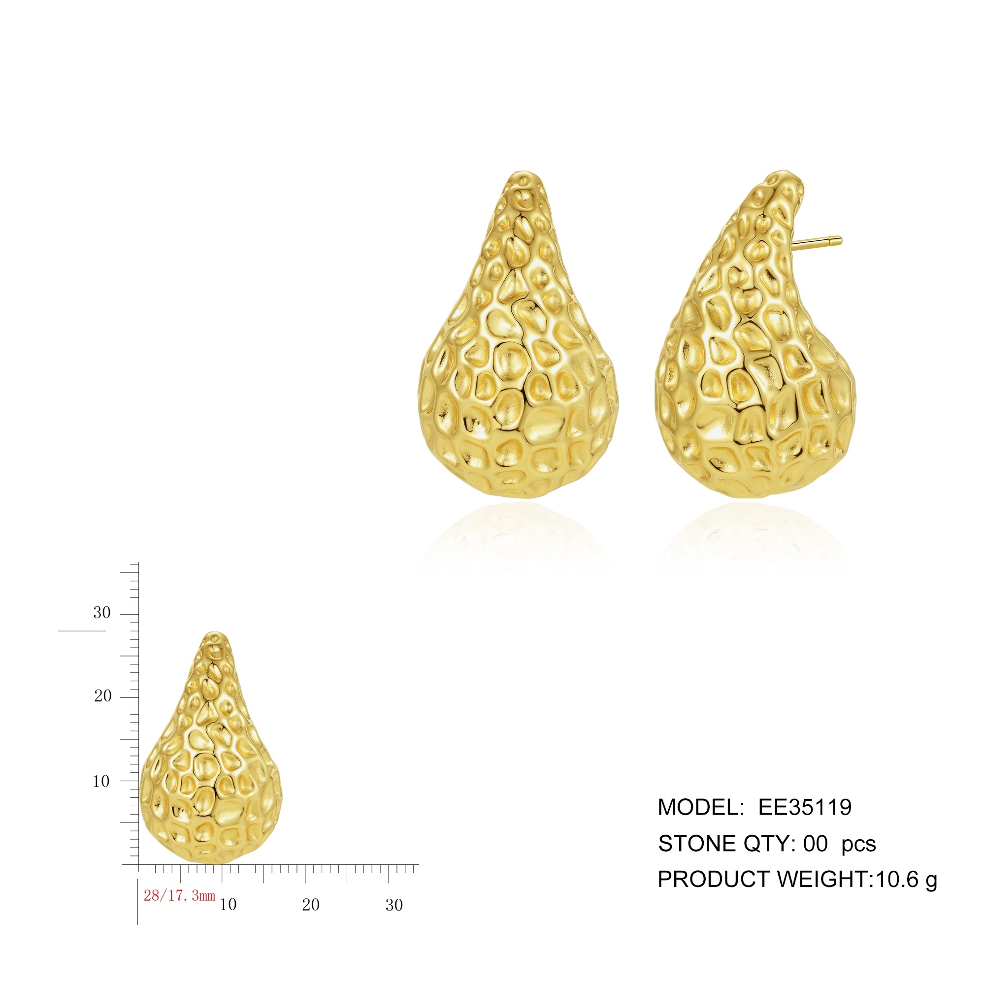 wholesale jewelry 925 sterling silver 18k gold plated water drop big hoop earrings