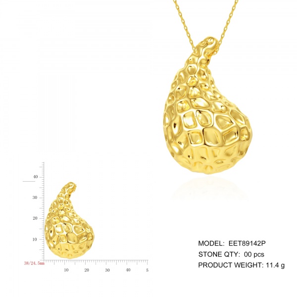 Vintage Style 18K Gold Plated 925 Sterling Silver Water Drop Necklace with Engraving Line Gift for Women