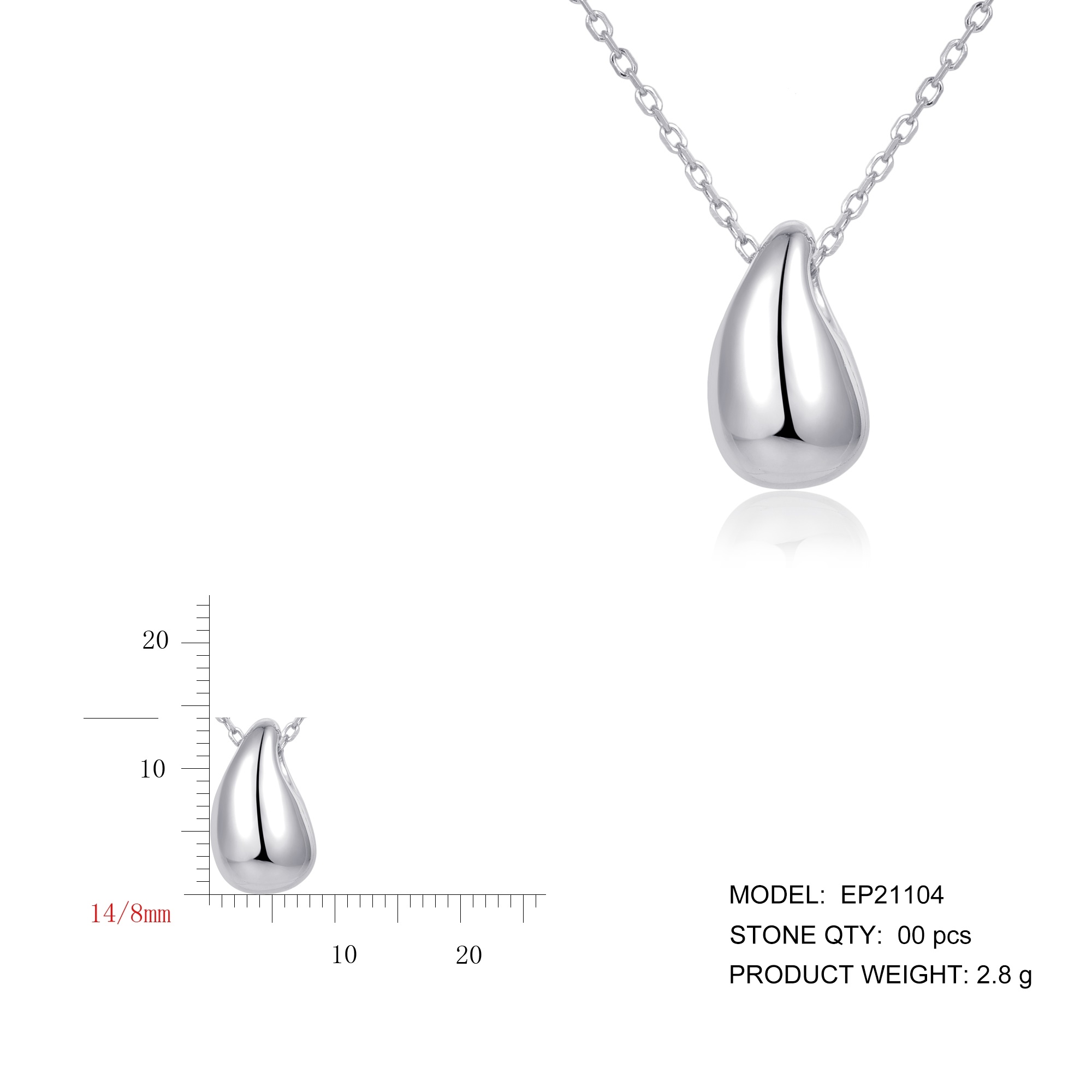 Geometric all-match necklace French retro simple sterling silver plating chubby drop texture necklace