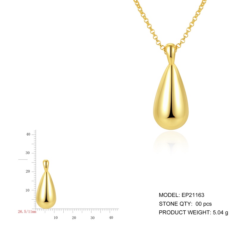 Geometric all-match necklace French retro simple sterling silver plating chubby drop texture necklace