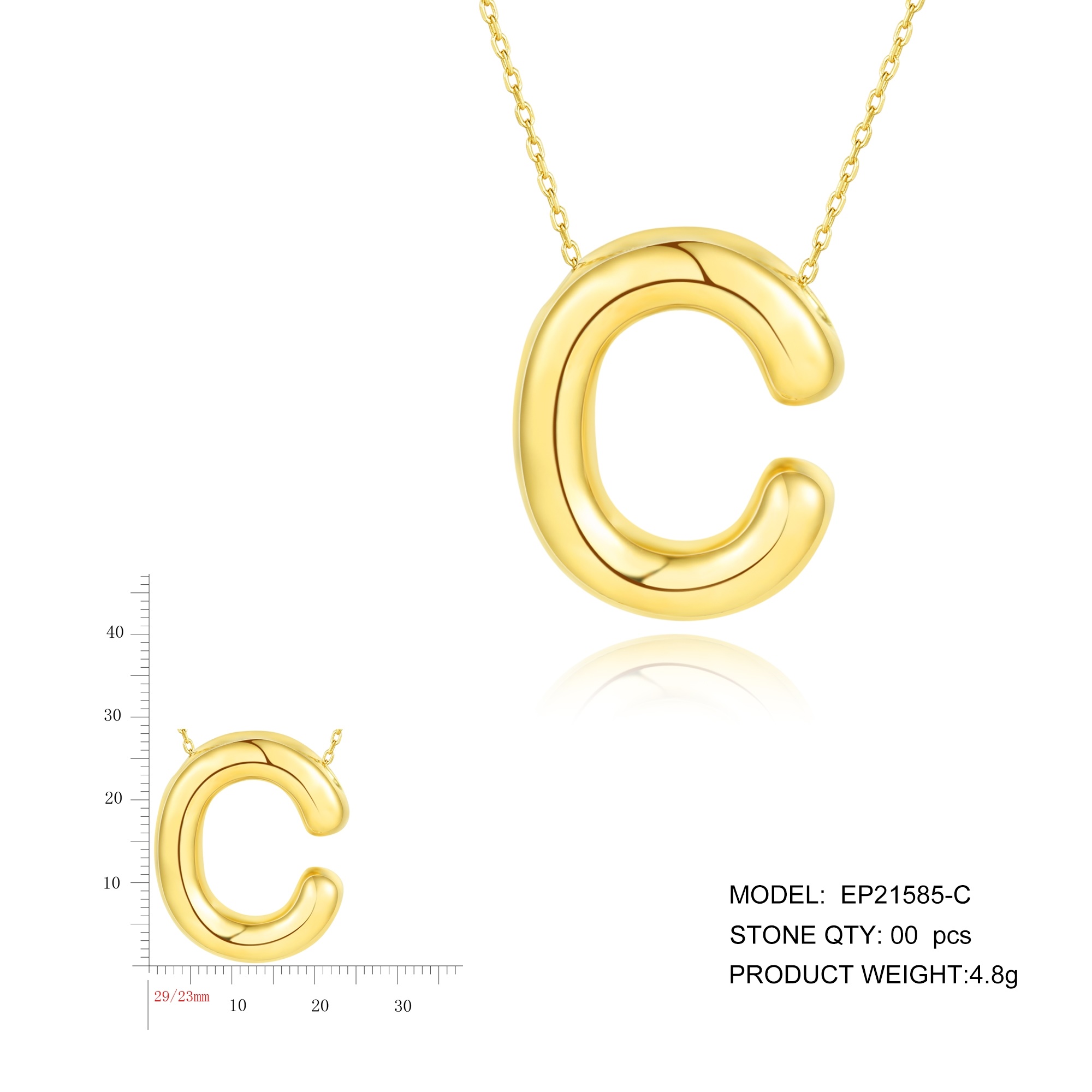 Silver Jewelry Gold Plated Balloon Letter A-Z Women's Necklace