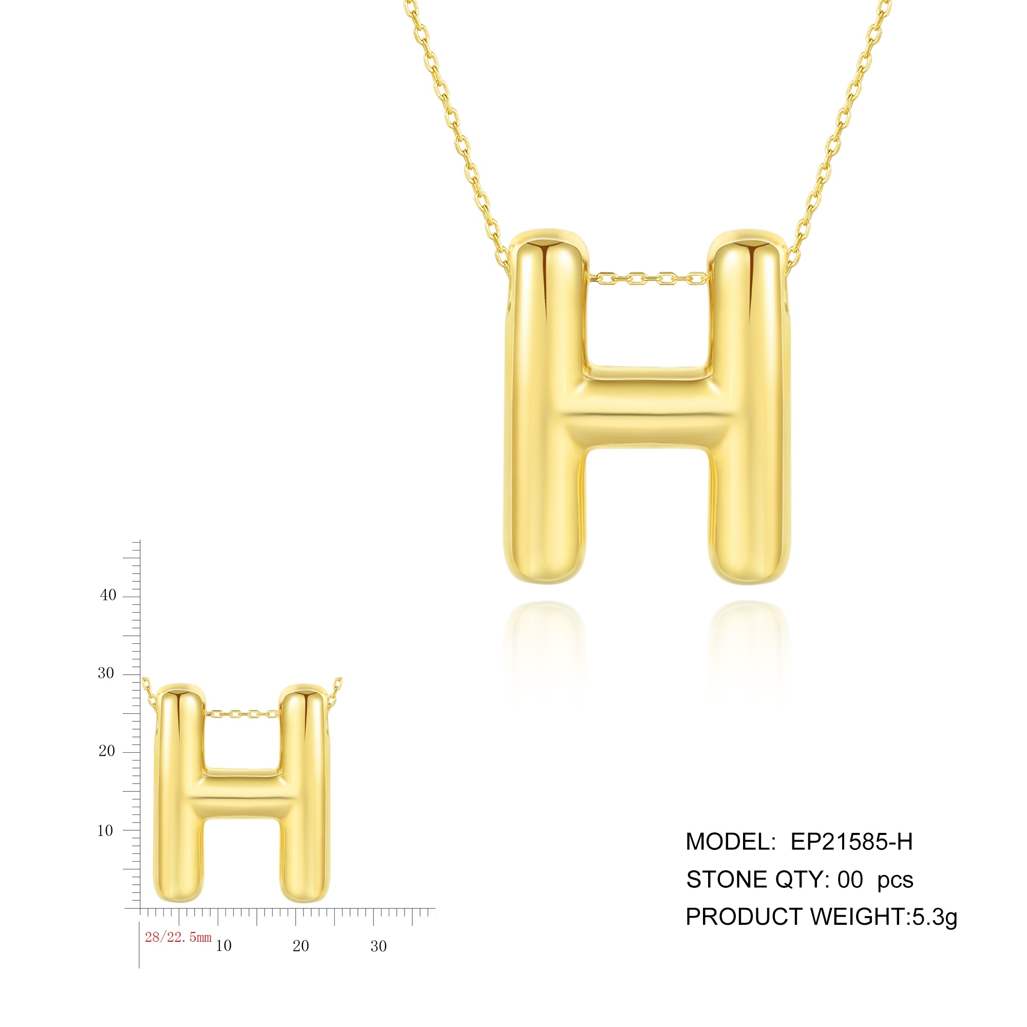 Silver Jewelry Gold Plated Balloon Letter A-Z Women's Necklace