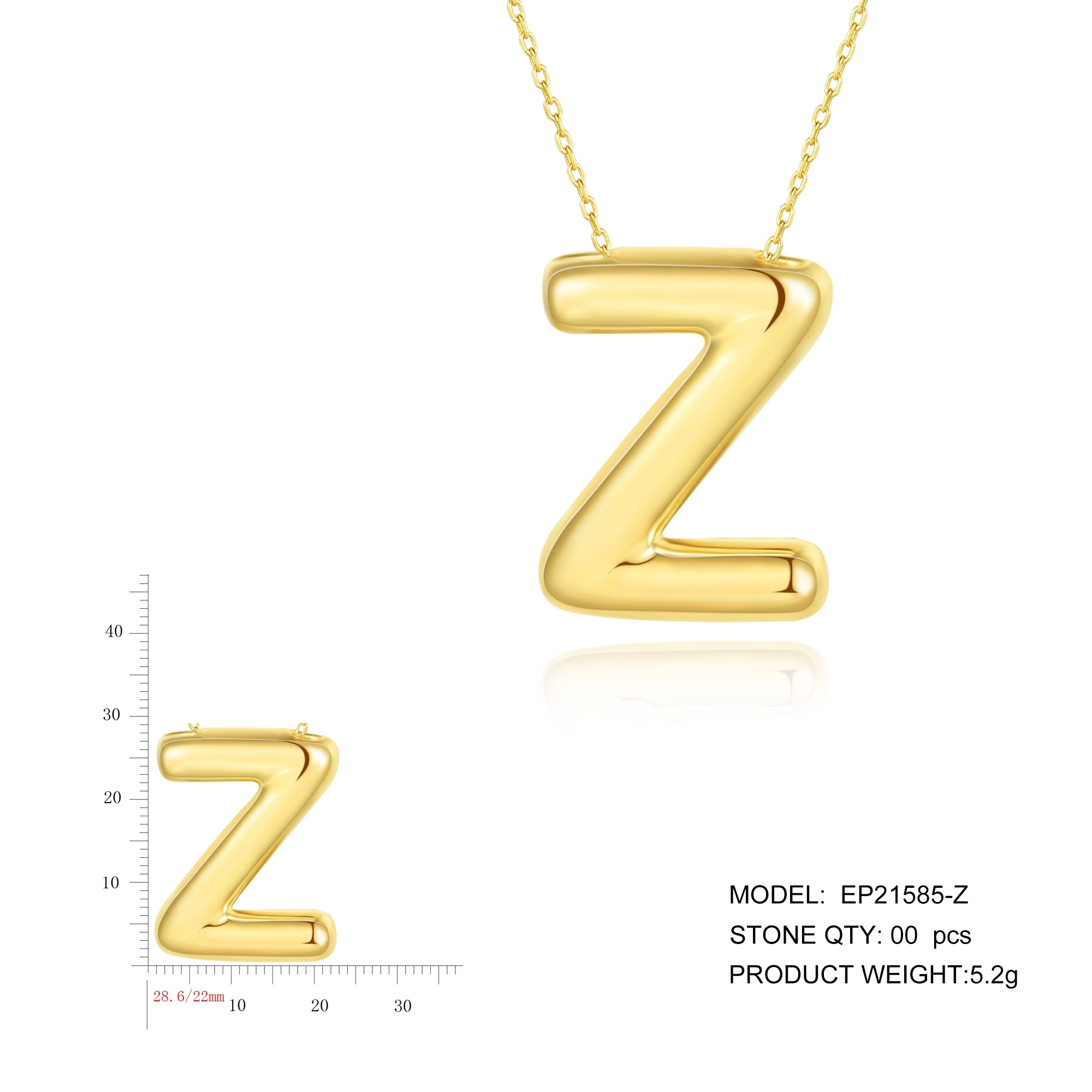 Silver Jewelry Gold Plated Balloon Letter A-Z Women's Necklace
