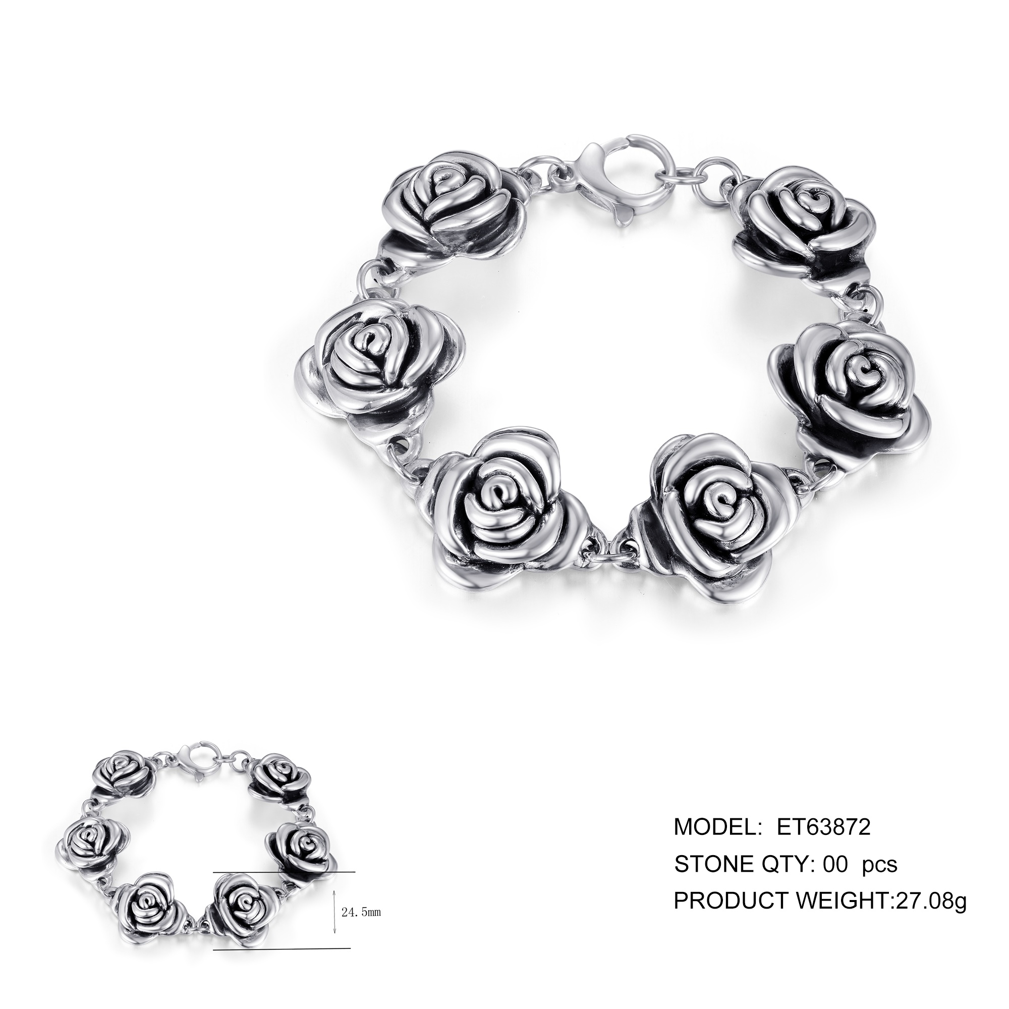 Antique 925 Silver Rose Flower Sea Star Bracelet Women's Adjustable Wreath Bracelets