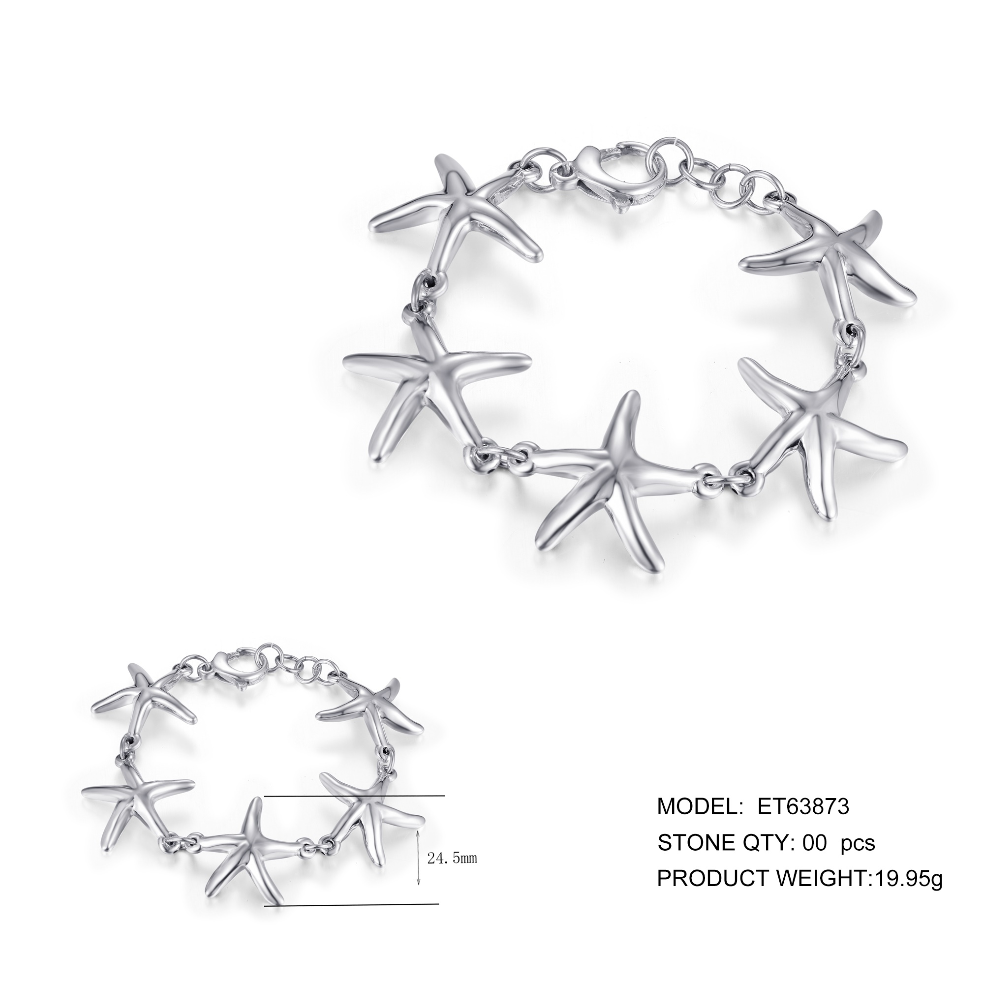 Antique 925 Silver Rose Flower Sea Star Bracelet Women's Adjustable Wreath Bracelets
