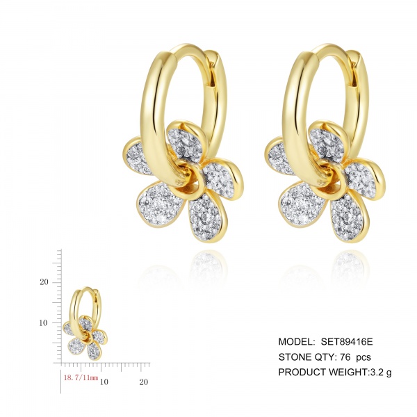 New Vintage Flower Huggie Earrings Small Hoop Earring Plated Flower Drop Dangle Earrings Gold Shiny Cubic Zirconia 18K Silver