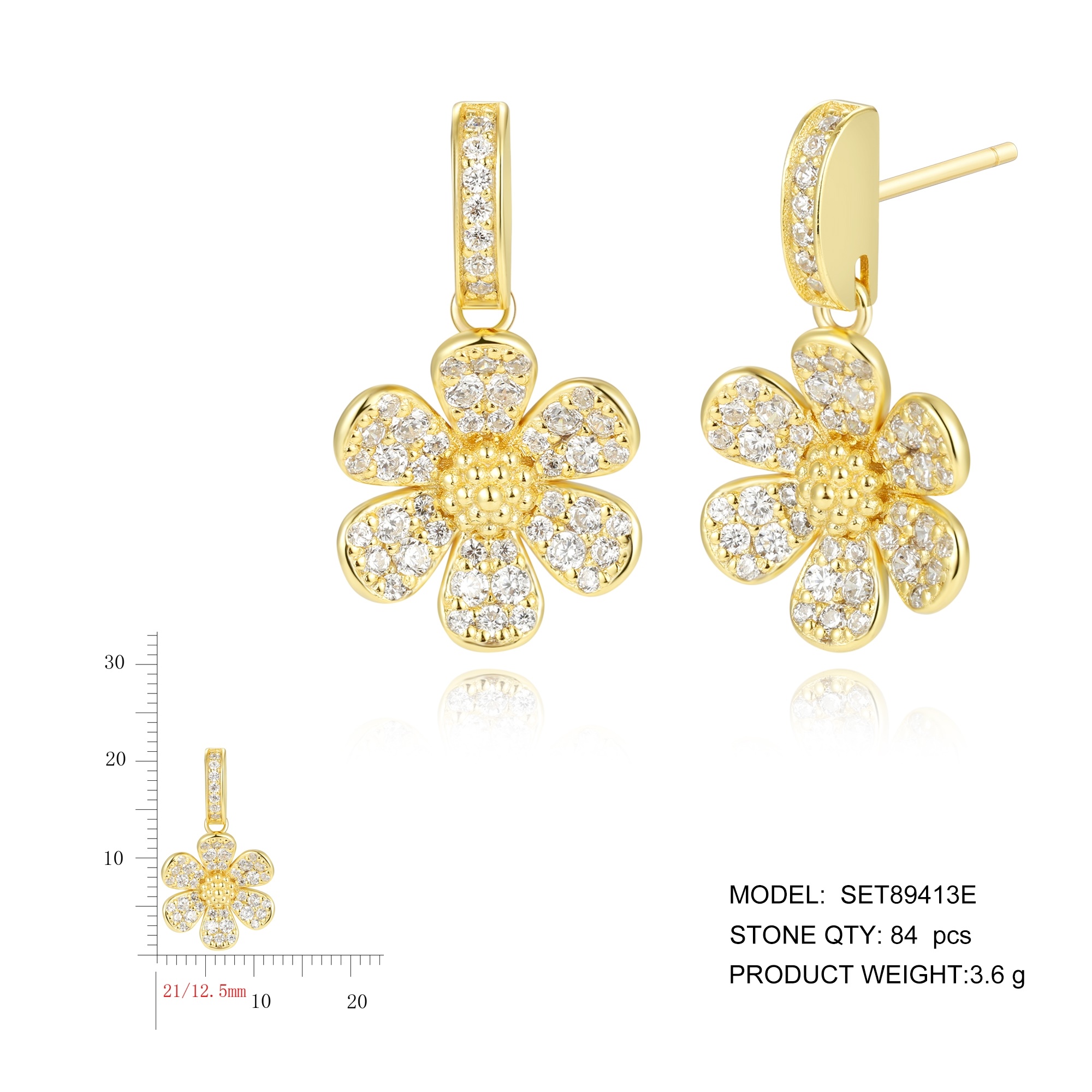 New Vintage Flower Huggie Earrings Small Hoop Earring Plated Flower Drop Dangle Earrings Gold Shiny Cubic Zirconia 18K Silver