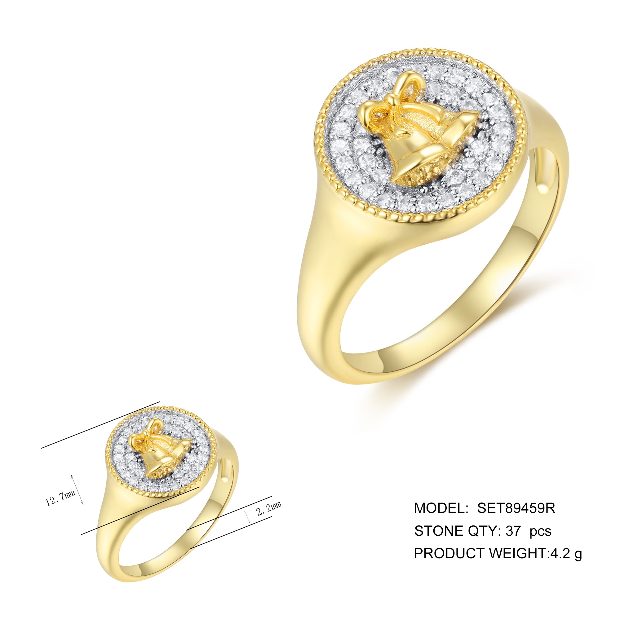 New Style Trendy 18K Gold Rings Hip Hop Custom 925 Sterling Silver CZ Tone Men Bling Out Jesus Ring