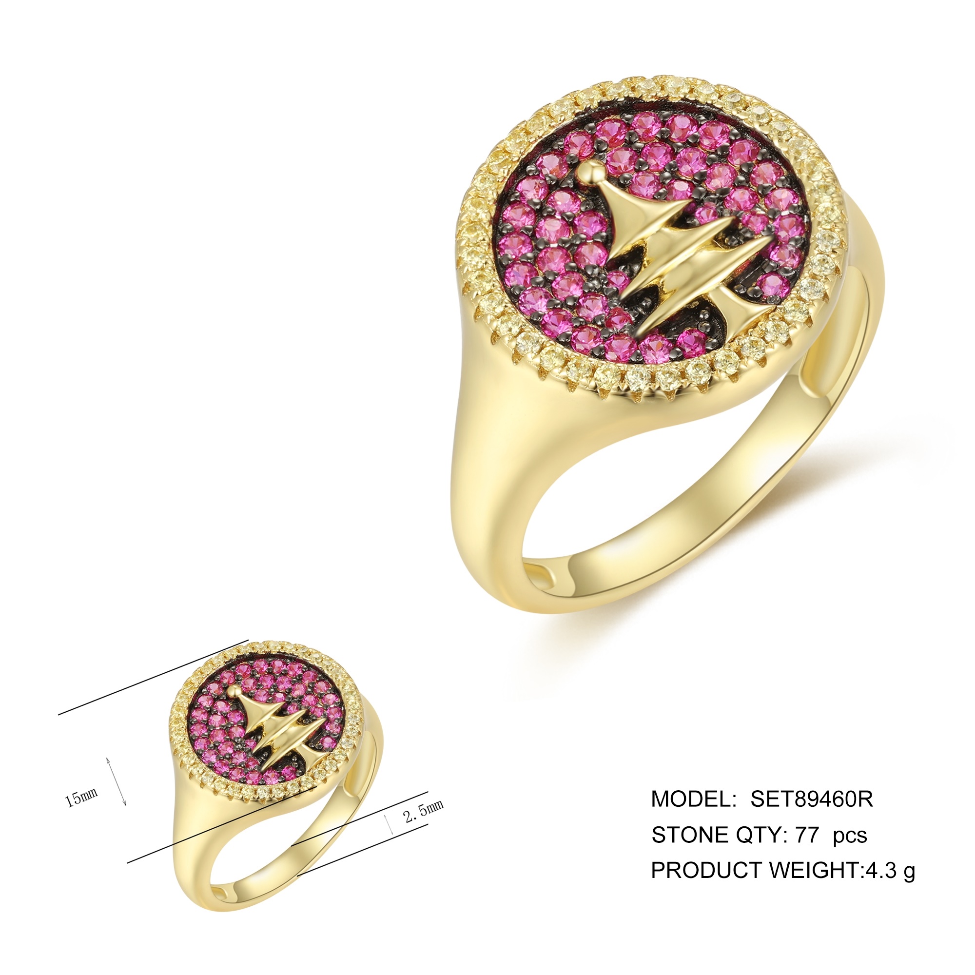 New Style Trendy 18K Gold Rings Hip Hop Custom 925 Sterling Silver CZ Tone Men Bling Out Jesus Ring