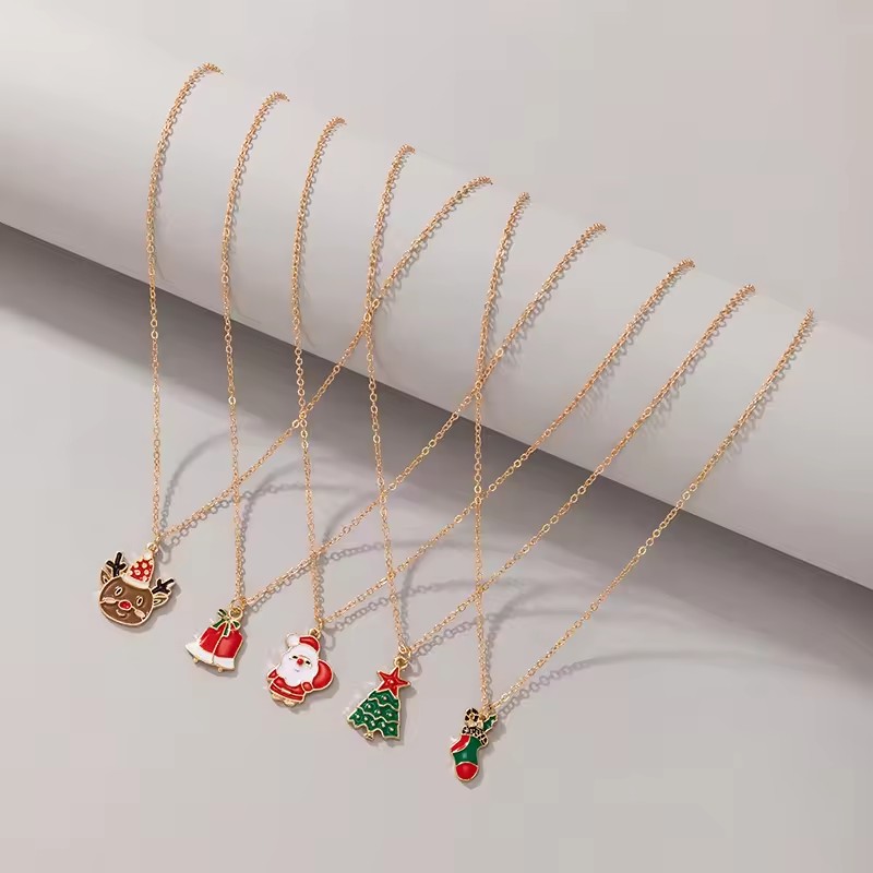 Fashion Christmas Necklace Bell Snowman Snowflake Christmas Charm Pendant Necklace Jewelry Gift For Girls Children Women
