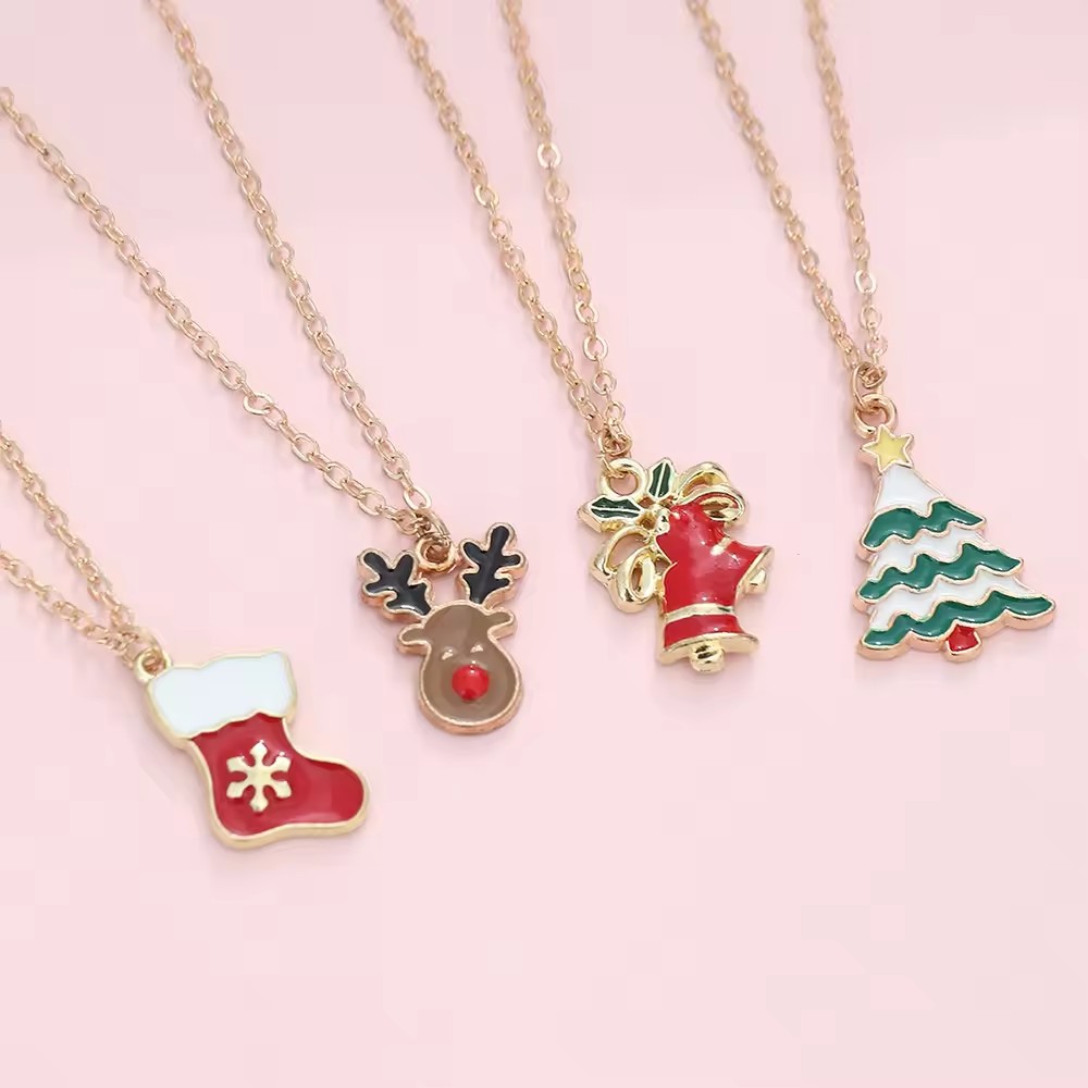 Fashion Christmas Necklace Bell Snowman Snowflake Christmas Charm Pendant Necklace Jewelry Gift For Girls Children Women