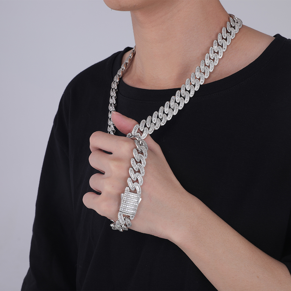  Men Women Hip Hop Jewelry 13mm Cuban Chain Iced Out CZ Prong Cuban Link Chain Necklace Diamond Cuban Chain