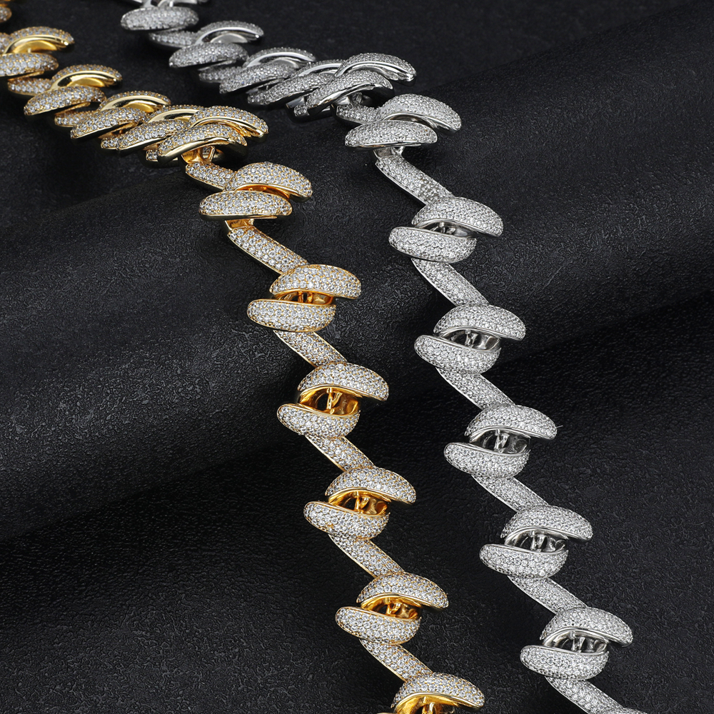 2024 Fashion 18mm Width Zircon 18K Gold Plated Snakelike Cuban Link Men Hip hop Chain Necklace