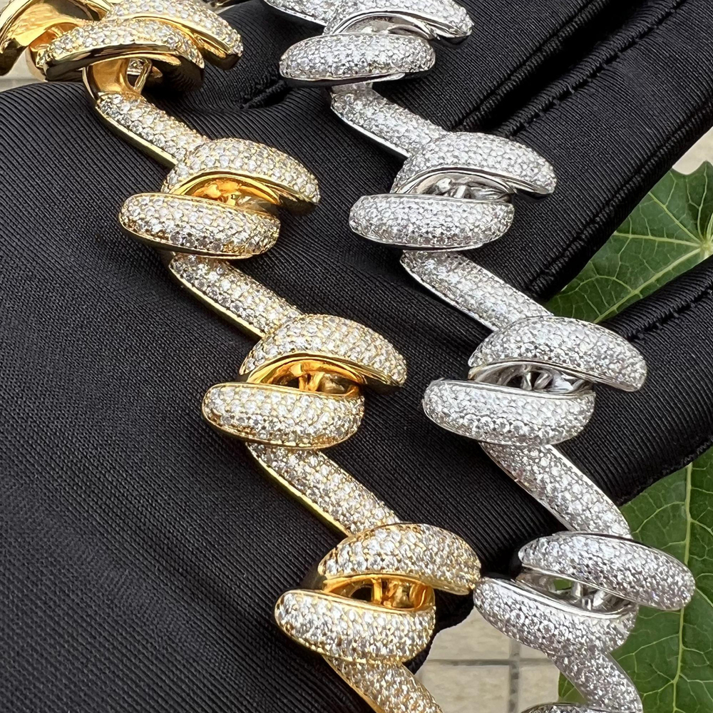 2024 Fashion 18mm Width Zircon 18K Gold Plated Snakelike Cuban Link Men Hip hop Chain Necklace