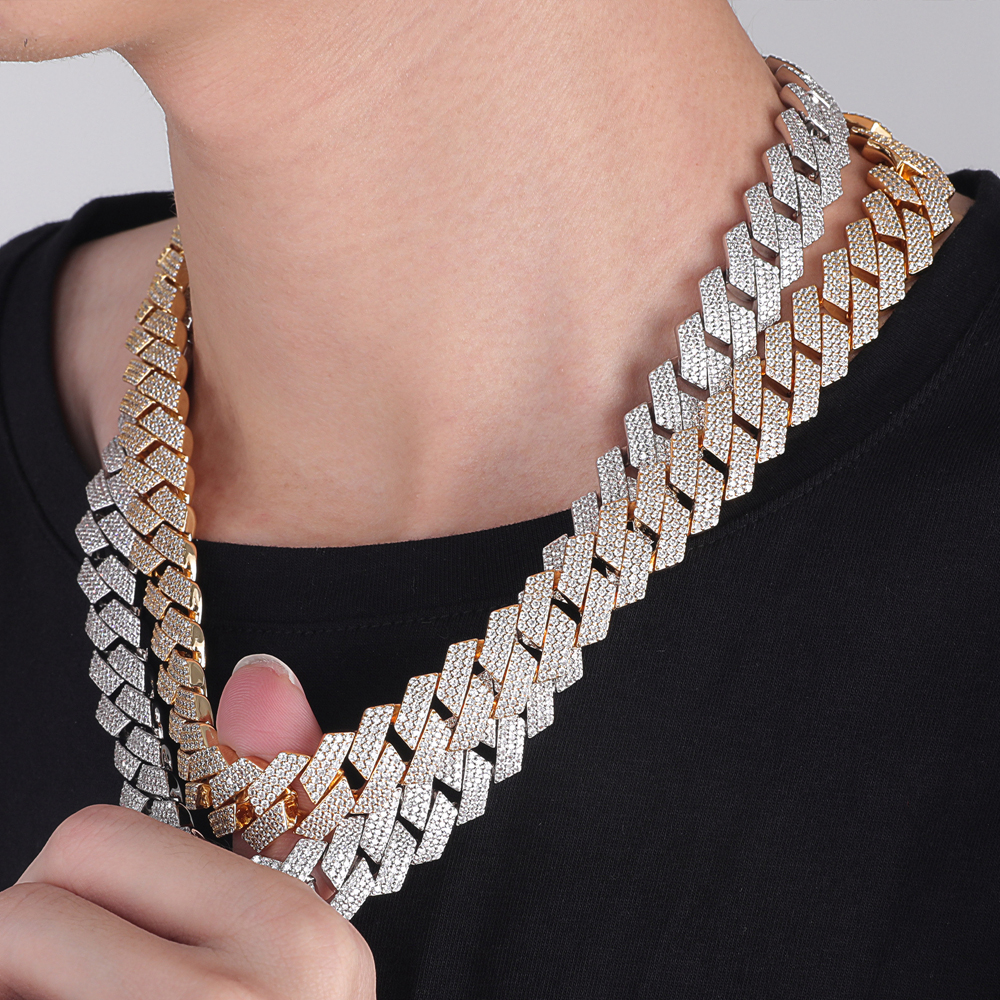 Cheap Price 3Rows 15MM Moissanite Cuban Link Chains Hip Hop Iced Out Jewelry 925 Silver Thick Cuban Chain Men Necklace Bracelet