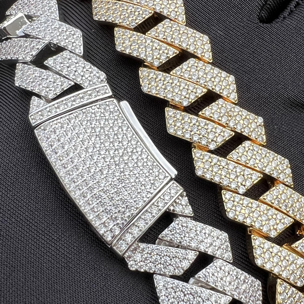 Cheap Price 3Rows 15MM Moissanite Cuban Link Chains Hip Hop Iced Out Jewelry 925 Silver Thick Cuban Chain Men Necklace Bracelet