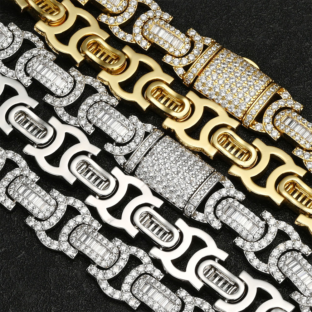 Hip Hop Jewelry Necklace 12mm 20inches baguette moissanite Diamond Ice Cuban Link Chain Prong Iced Out Cuban