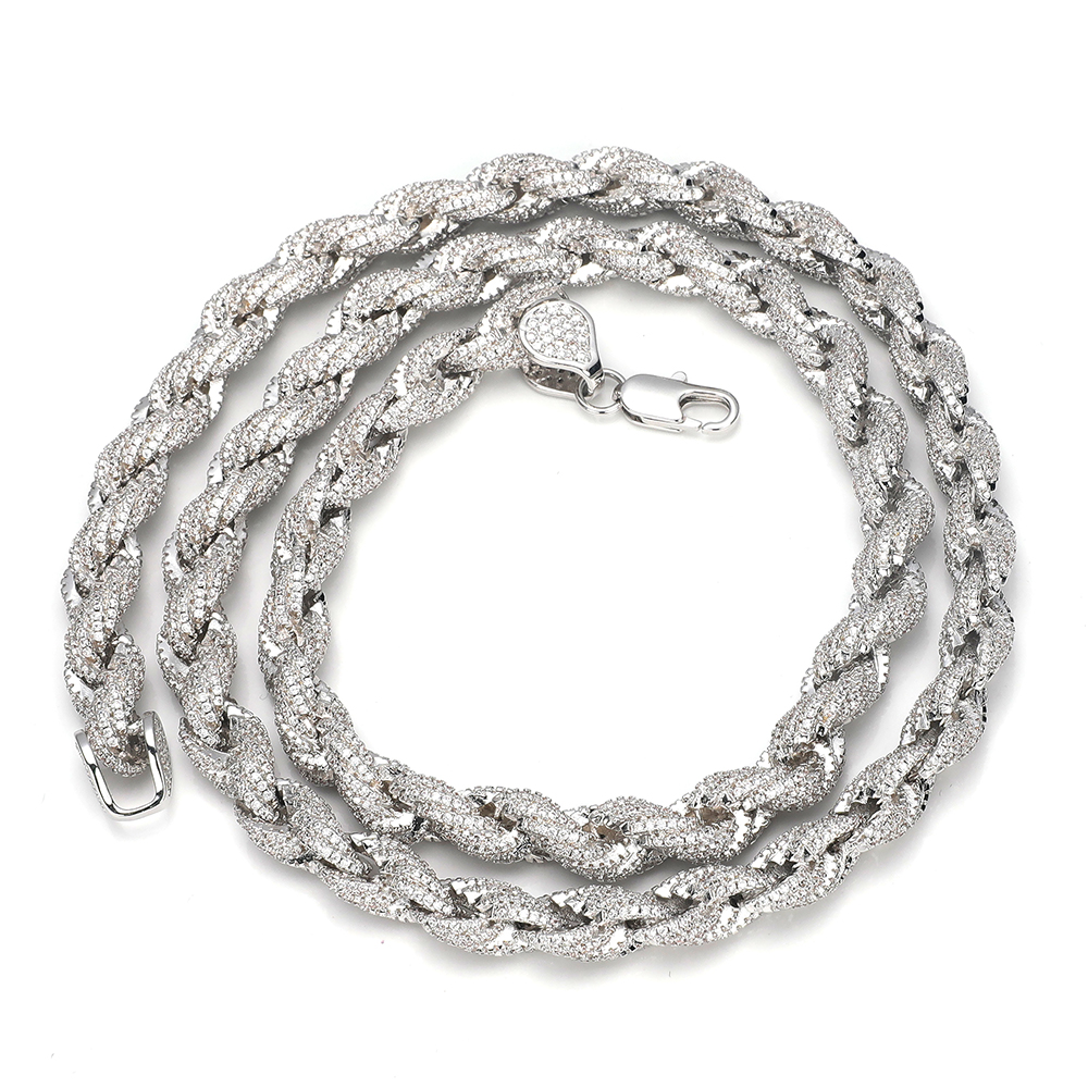 Full Iced Out Hip Hop Jewelry Moissanite Rope Chain Necklace Sterling Silver 10mm Twisted Diamond Rope Chain