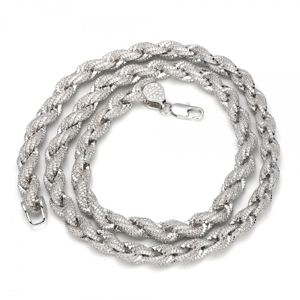 Full Iced Out Hip Hop Jewelry Moissanite Rope Chain Necklace Sterling Silver 10mm Twisted Diamond Rope Chain