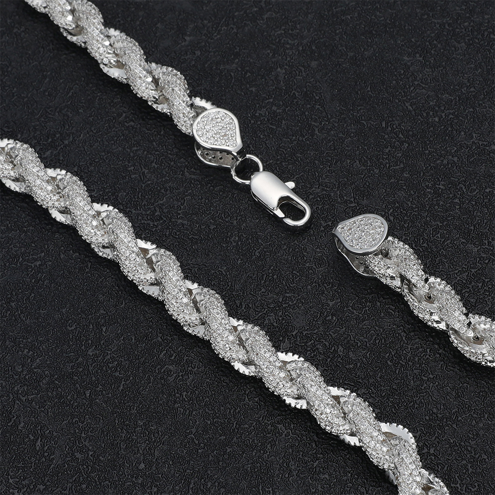 Full Iced Out Hip Hop Jewelry Moissanite Rope Chain Necklace Sterling Silver 10mm Twisted Diamond Rope Chain