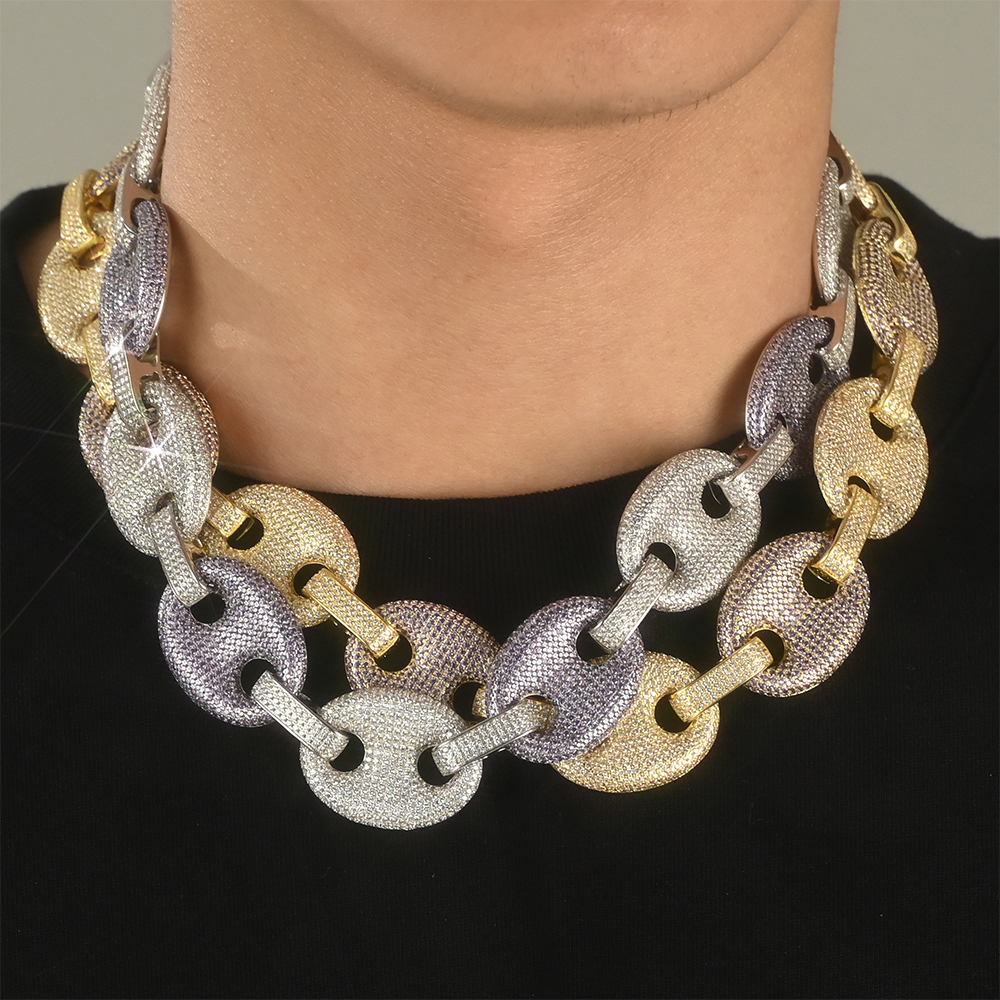 chunky 25mm gold plated diamond cuban link chain jewelry necklace women / men