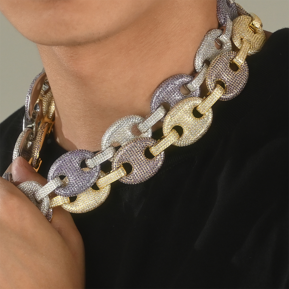 chunky 25mm gold plated diamond cuban link chain jewelry necklace women / men