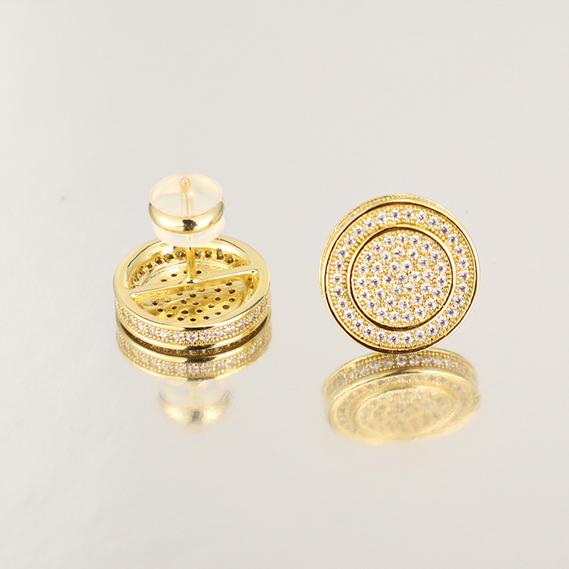 Luxury Iced Out 925 Sterling Silver Round Crystal Stud Earring Jewelry Fashion Men Women Hip Hop Diamond Earring 18K Gold Plated
