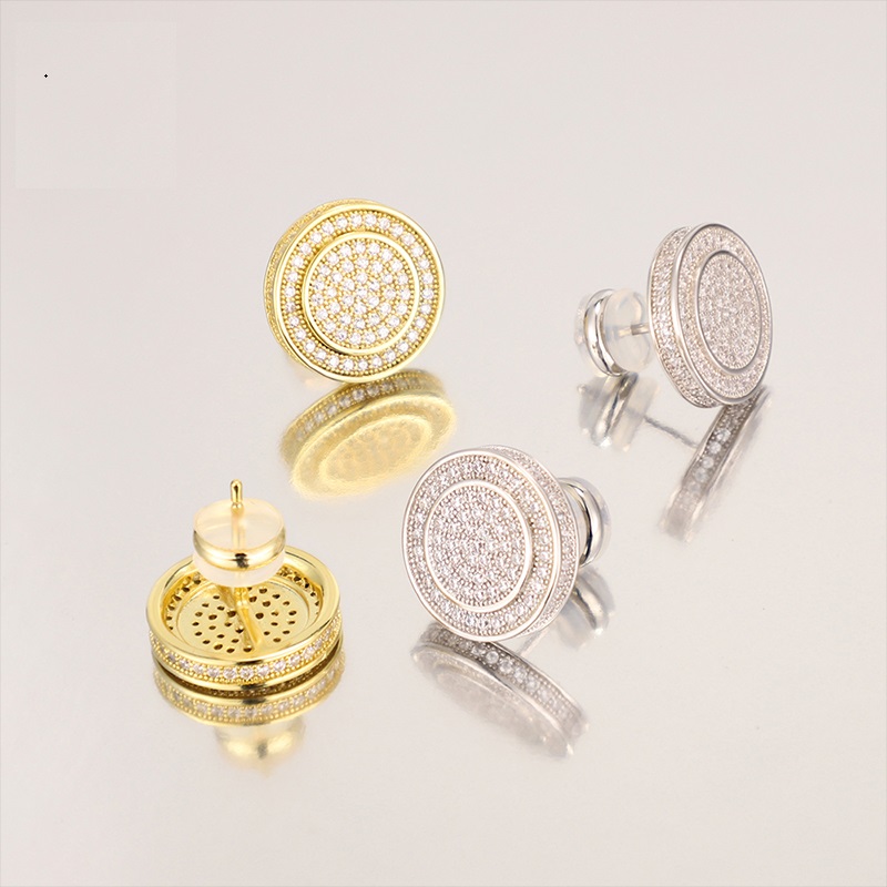Luxury Iced Out 925 Sterling Silver Round Crystal Stud Earring Jewelry Fashion Men Women Hip Hop Diamond Earring 18K Gold Plated