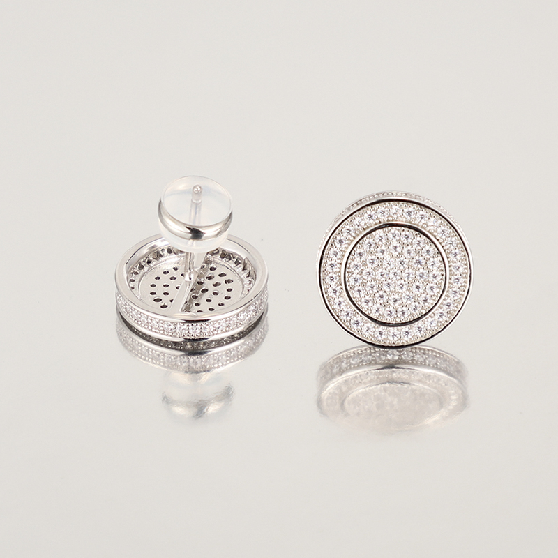 Luxury Iced Out 925 Sterling Silver Round Crystal Stud Earring Jewelry Fashion Men Women Hip Hop Diamond Earring 18K Gold Plated
