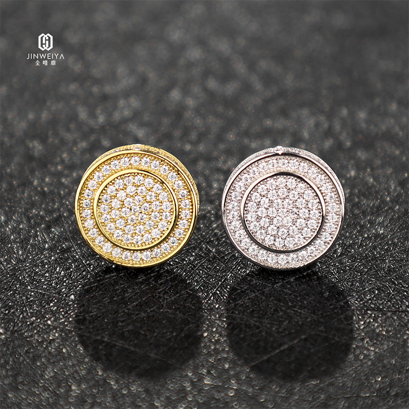 Luxury Iced Out 925 Sterling Silver Round Crystal Stud Earring Jewelry Fashion Men Women Hip Hop Diamond Earring 18K Gold Plated