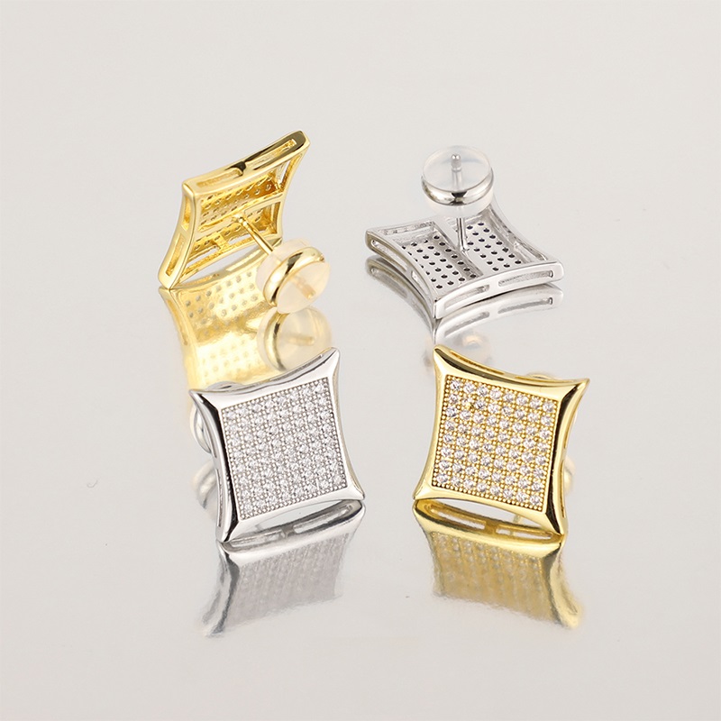 Micro Pave Gold Iced Out Square Earrings Hip Hop Jewelry  Stud Button Earrings Charm Earrings