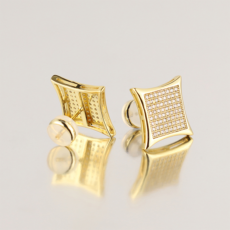  Micro Pave Gold Iced Out Square Earrings Hip Hop Jewelry  Stud Button Earrings Charm Earrings