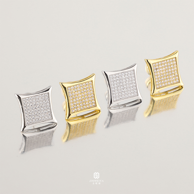  Micro Pave Gold Iced Out Square Earrings Hip Hop Jewelry  Stud Button Earrings Charm Earrings