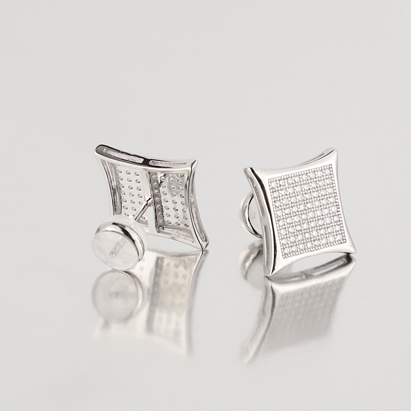  Micro Pave Gold Iced Out Square Earrings Hip Hop Jewelry  Stud Button Earrings Charm Earrings