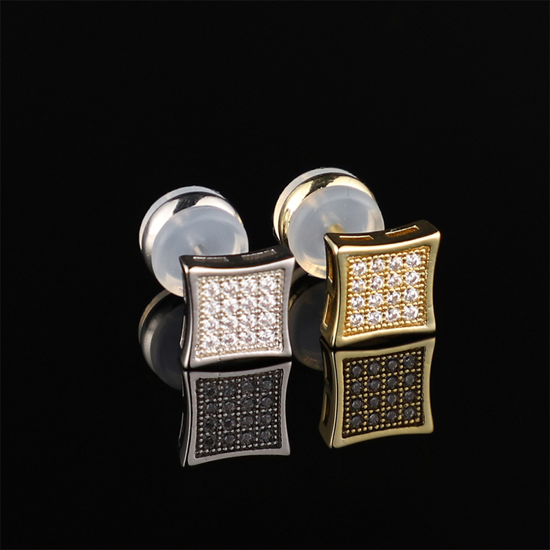 Hip Hop Jewelry 925 Sterling Silver Prong Setting 7x7mm CZ 3d Cube Box Diamond Stud Earrings For Mens