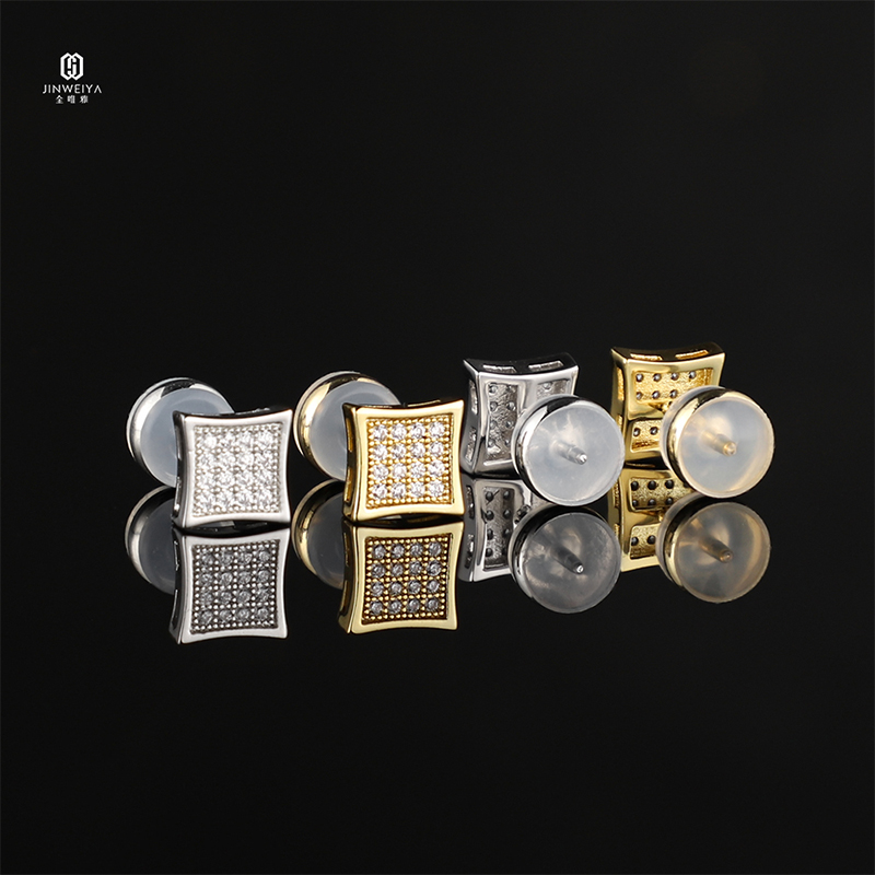 Hip Hop Jewelry 925 Sterling Silver Prong Setting 7x7mm CZ 3d Cube Box Diamond Stud Earrings For Mens