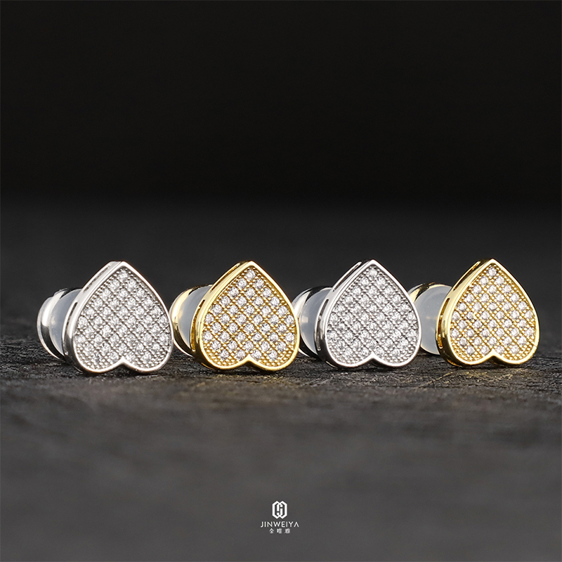 Heart Earrings Gemstone Stud Earring For Women Hip Hop Crystal Studs Earrings For Men Cubic Zircon Bling Gold Plated
