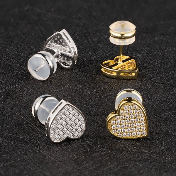Heart Earrings Gemstone Stud Earring For Women Hip Hop Crystal Studs Earrings For Men Cubic Zircon Bling Gold Plated
