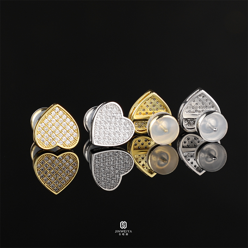 Heart Earrings Gemstone Stud Earring For Women Hip Hop Crystal Studs Earrings For Men Cubic Zircon Bling Gold Plated