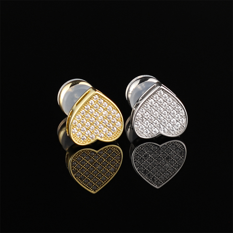 Heart Earrings Gemstone Stud Earring For Women Hip Hop Crystal Studs Earrings For Men Cubic Zircon Bling Gold Plated
