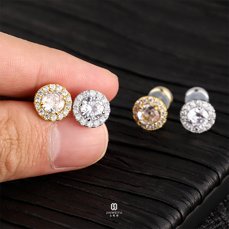 High Quality Pass Diamond Tester Iced Out 5 Rows Hip Hop Men 925 Silver Moissanite Stud Earrings