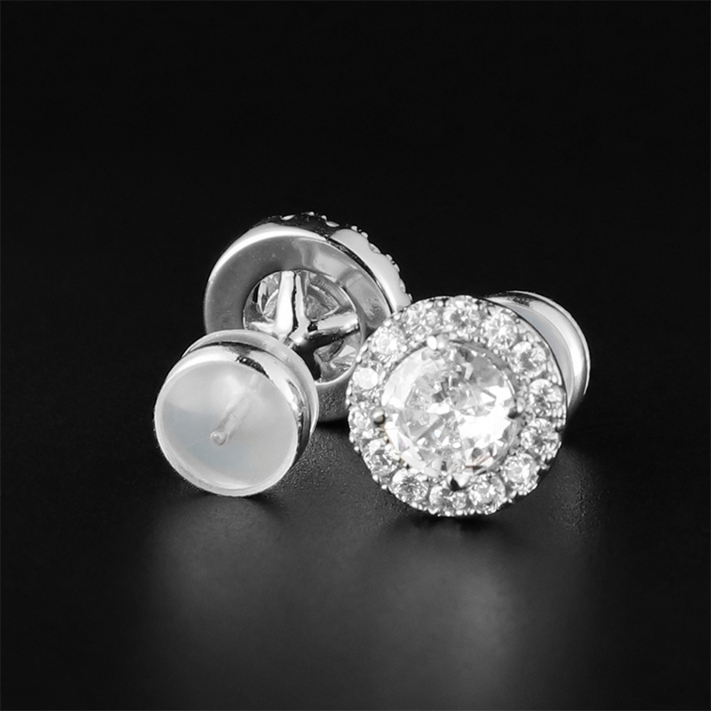 High Quality Pass Diamond Tester Iced Out 5 Rows Hip Hop Men 925 Silver Moissanite Stud Earrings