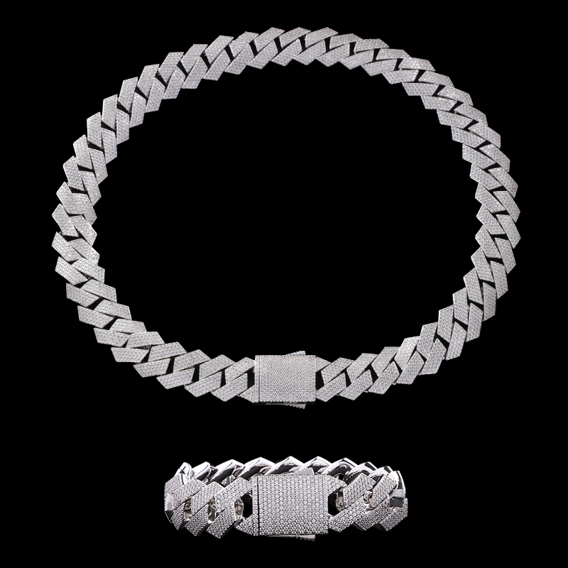 Fashion customized chain gold plated sterling silver single row baguette VVS moissanite diamond Cuban chain link for hiphop life