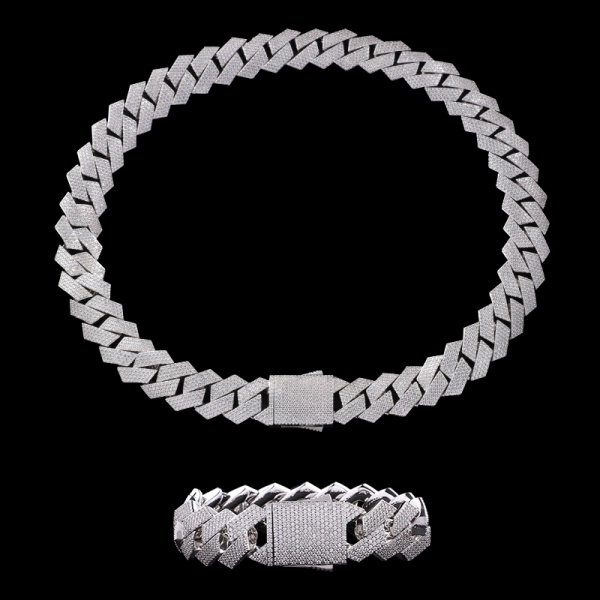 Fashion customized chain gold plated sterling silver single row baguette VVS moissanite diamond Cuban chain link for hiphop life