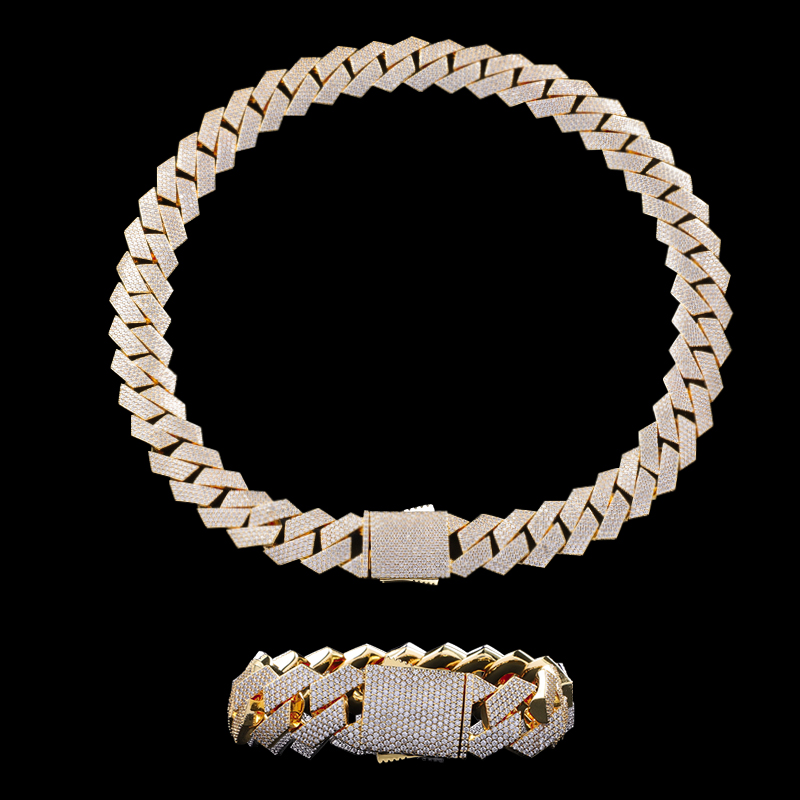 Fashion customized chain gold plated sterling silver single row baguette VVS moissanite diamond Cuban chain link for hiphop life